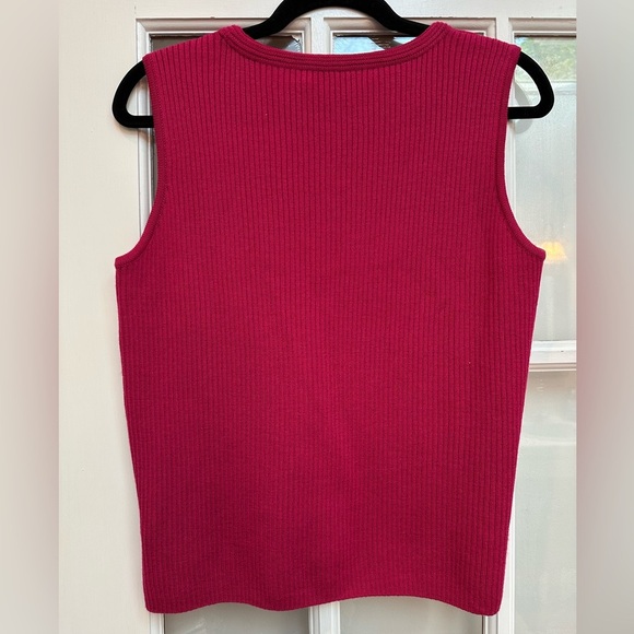 St. John Wool Magenta Shimmer Metallic Ribbed Striped Sleeveless Sweater Size S - Picture 4 of 10